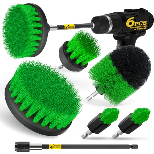 Holikme 6Pc Drill Brush Set - Scrub Brushes with Extension for Home Clean - color: Green