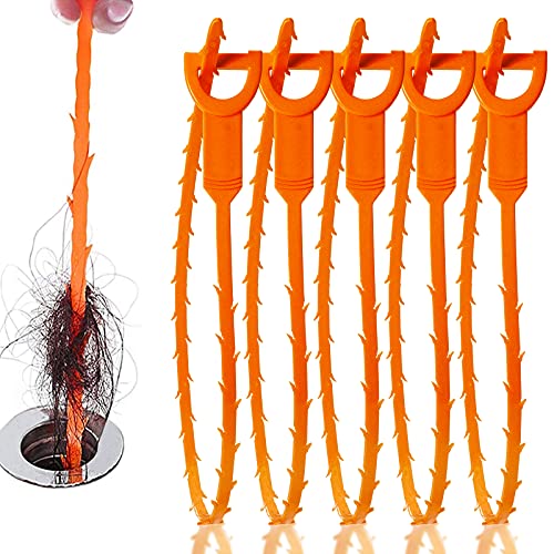 5 Pack 25inch Drain clog remover, Snake Drain Cleaner Hair Clog Remover tool, Shower kitchen sinks and bathtubs, sink snake, hair toilets sewer pipe cleaning tools.