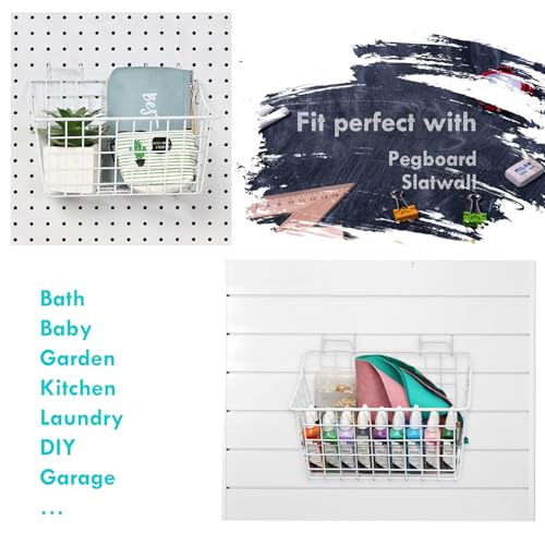 Pegboard Baskets With Hooks, 3 Pack Peg Board Wall Organizer Set (White) - color: White