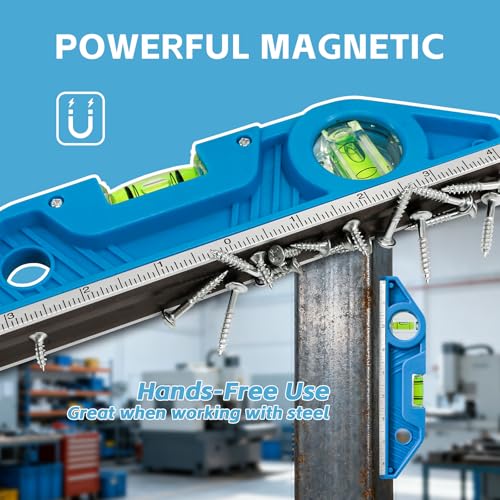 WBE 4-Piece Torpedo Level Set, 9 Inch Magnetic Level, with 0°/90° Bubbles, Large Viewing Window, V-Groove for Conduit Bending, Sea and Imperial scale.(Azure, 4 Pack) - size: 4 Pack