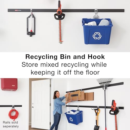 Rubbermaid Garage Fasttrack Recycling Bin Wall Mounted Recycling System Holds up to 50 pounds Blue/Satin Nickel for Home/Garage - style: Recycling Bin
