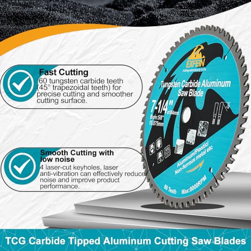 7-1/4 Inch 60 Teeth Aluminum and Non-Ferrous Metal Cutting Circular Saw Blade with 5/8 Inch Arbor, TCG Carbide Saw Blade for Metal & Plastic Cutting - size: 7-1/4"