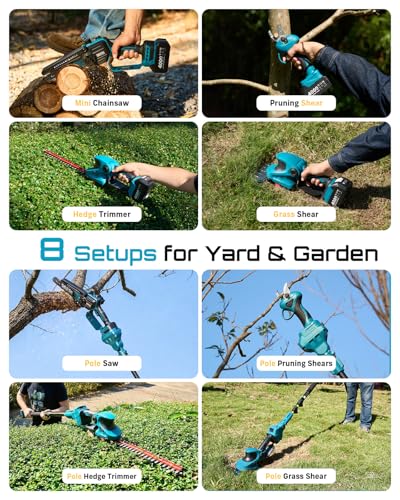 SEESII 8-in-1 Cordless Pole Chainsaw, Hedge Trimmer, Pruning Shears Combo - color: Cobalt Blue