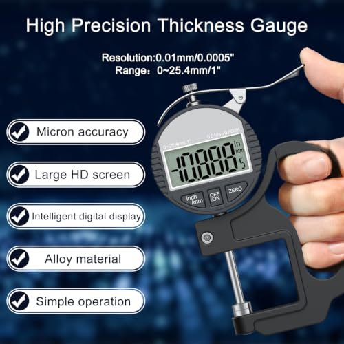 Digital Thickness Gauge 0-25.4mm/1" | 0.01mm/0.0005" - size: 0-1"/0.0005"