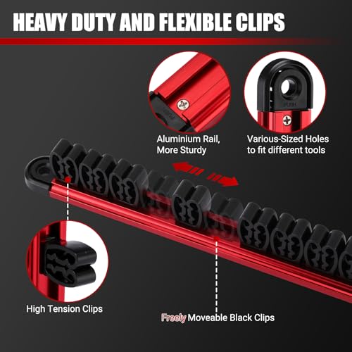 EMENTOL 8-Piece Magnetic Socket Organizer and Screwdriver Organizer Set, 6-Piece Detachable Trays for 1/4", 3/8", 1/2" Sockets & 2-Piece Screwdriver and Wrench Holder, Aluminum Alloy Storage for Tools - size: 8-Piece Set
