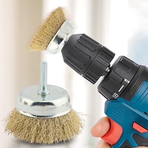 12Pcs Wire Brush Drill Attachments, Brass‑Coated Wire Wheel Cup End Brushes