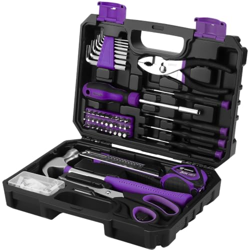 DEKOPRO 50 Piece General Household Hand Tool Kit with Plastic Toolbox Storage Case, All Purpose Home Tool Kit Includes Essential Tools for Office College Repairs - Purple - color: Purple-50pcs