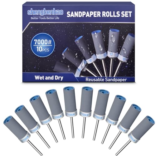 10Pcs 7000 Grit Sanding Drums Sandpaper Sticks Set for Dremel Rotary Tool with 1/8" Shank Sanding Bits Kit Rotary Tool Accessories Suitable for Final Polishing Metal and Jewelry (7000 Grit) - style: 7000 Grit