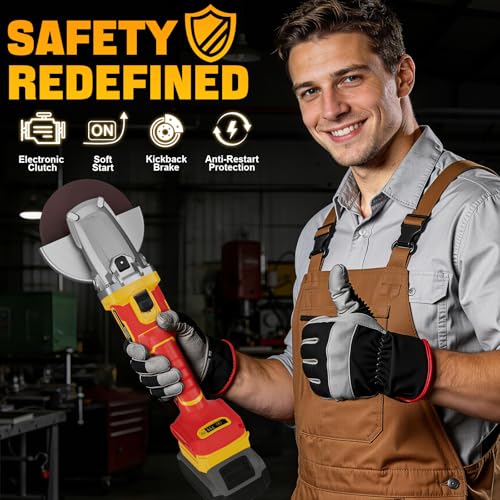 Ecarke Flat Head Grinder Compatible with DeWalt 20V Battery, 4-1/2" to 5",11000RPM, Anti-Vibration & Multiple Safety System,Tool-Free Guard,Angle Grinder for Tight Spaces Grinding (Tool Only) - color: Yellow