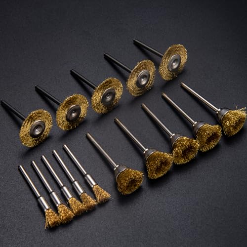 15 Pieces Copper Wire Brushes, Wire Brush Wheel, Mini Brass Brushes for Dremel Rotary Tools (1/8 Inch Mandrel) - color: gold