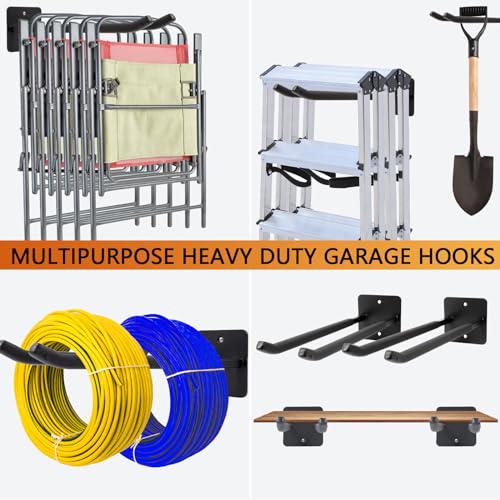 Sinoer 4 Pack Steel Wall Mount Double Garage Storage Hooks - style: 4pc Upgraded Square tube hooks -14"