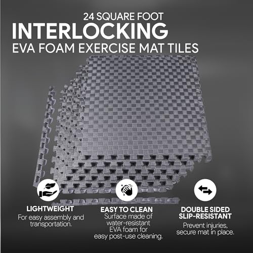 BalanceFrom Puzzle Exercise Mat 1" Thick, EVA Interlocking Foam Floor - color: Grey, style: One Inch Thick, 24 Square Feet