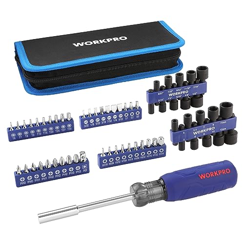 WORKPRO 61PC Magnetic Screwdriver Bits & Nut Driver Set with Organizer Bag, DIY Tools & Equipment for Men Women Mechanic, Herramientas Tool Bit Kit Home Improvement Gift, Metric & SAE