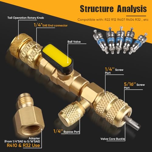 Professional Dual Size 1/4" & 5/16" SAE Valve Core Remover/Installer Tool Kit, HVAC AC Repair for R22 R32 R410A R134a, Schrader Valve Changer w/Magnet & Bypass Port