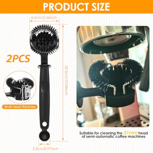 2Pcs Espresso Machine Cleaning Brush, Espresso Machine Group Head Cleaning Brush, Detachable 360° Nylon Bristles Espresso Machine Cleaning Tool for 58mm Coffee Machine Grouphead - color: Black 2pcs