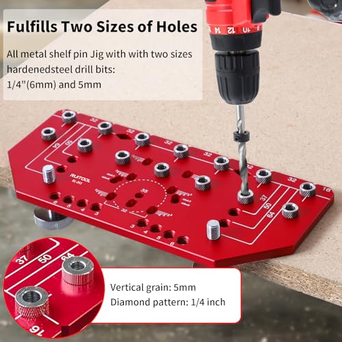 RUITOOL 7-Hole Shelf Pin Jig, 2-in-1 Shelf Pin Drilling Jig and Hinge Guide - style: 7 Holes Hinge Jig