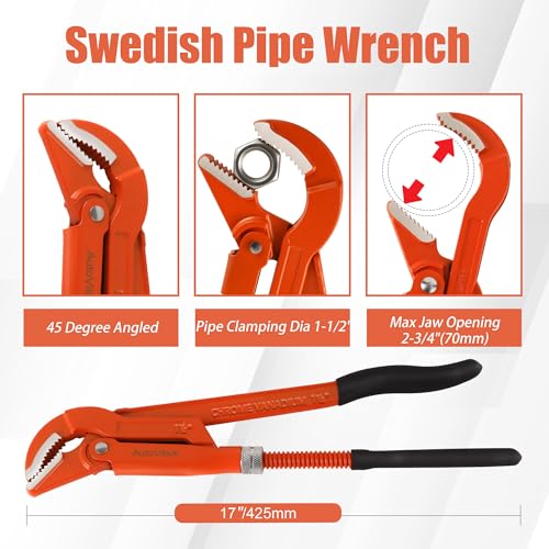 17-Inch 45°Angled Jaw Swedish Pipe Wrench - size: 17inch