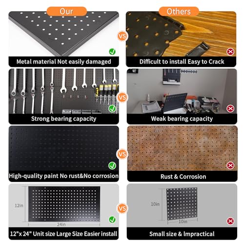 FRAYSCENT Peg Board for Wall 48x24 inch with 63 Pcs Hooks Accessories, Garage Storage Pegboard Wall Organizer, Metal Pegboard Panels with Hooks, Modular Mounted Control Peg Board Tool Organization