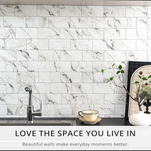 StyloVue 100 Pieces Peel and Stick Backsplash for Kitchen, 3" x 6" PVC Subway Tile, 2026 Upgraded Volakas White Marble, Stick on Wall Tile for Kitchen, Bathroom, Fireplace, RV - color: Volakas White Marble