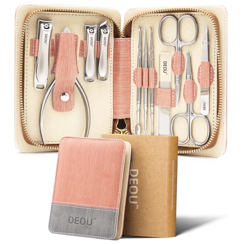 DEOU Manicure Sets Nail Clippers Stainless Steel Manicure and Pedicure kit Girls Professional Nail Files and Men's Grooming Scissors Tools for Home Personal Care or Gifts (Pink Upgraded Version) - color: Pink Upgraded Version