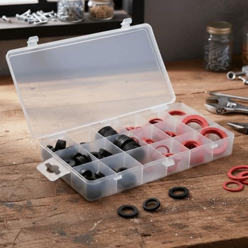 141 Pieces Rubber Flat Washers & O-Ring Assortment Kit, Multi-Size Sealing Gaskets for Plumbing, Automotive & Industrial Applications