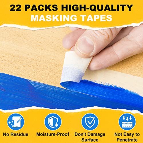 ToLanbbt Masking Tapes Bulk 1 Inch 22 Packs White Painters Drafting General Using Tapes for Painting, Craft Art, Label, Packing, Office, School, Home,1 Inch x 55 Yards x 22 Rolls (1210 Total Yards) - size: 1 Inch