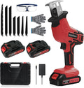 Cordless Reciprocating Saw for Home & Outdoor Use, 2×2.0Ah Batteries, Variable Speed, Red Compact Saw Kit with Blades for Wood/Metal/PVC Cutting – Ideal for DIYers & Gardeners in All Seasons