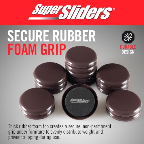 Super Sliders 2-1/2" Round Reusable Furniture Sliders for Carpet, Anti-Slip Protective Furniture Moving Pads for Beds, Sofas, Dressers, Set of 8, Brown