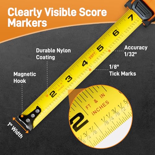 Teslong 3 Pack 25 ft Tape Measure, Retractable Magnetic Measuring Tape