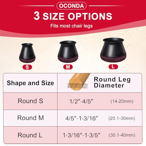 OCONDA 24 PCS Chair Leg Floor Protectors Black, Extra Small, 1/2''-3/4'' - color: Black, size: Round S