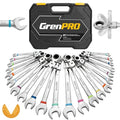 GRENPRO 23PC Flex Head Ratcheting Wrench Set Metric&SAE Combination OpenEnd - style: 23PCS Flex-Head Ratcheting Wrench Set