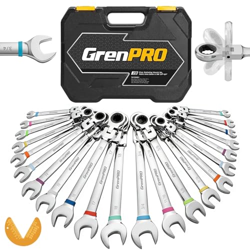 GRENPRO 23PC Flex Head Ratcheting Wrench Set Metric&SAE Combination OpenEnd - style: 23PCS Flex-Head Ratcheting Wrench Set