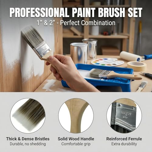 Paint Roller Kit 9 Piece, Paint Rollers, Brushes & Paint Tray, House Painting Supplies, High Absorbency, Washable, Reusable & Easy to Clean