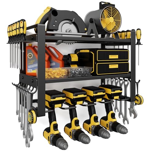 Power Tool Organizer Wall Mount, 150LBS Capacity, 3 Tier, 4 Drill Holders - size: 16.5" Width 3-Tier