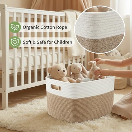 JMvicyroam 96L Large Woven Cotton Rope Blanket Basket, White&Oatmeal - color: White&Oatmeal, size: 96L