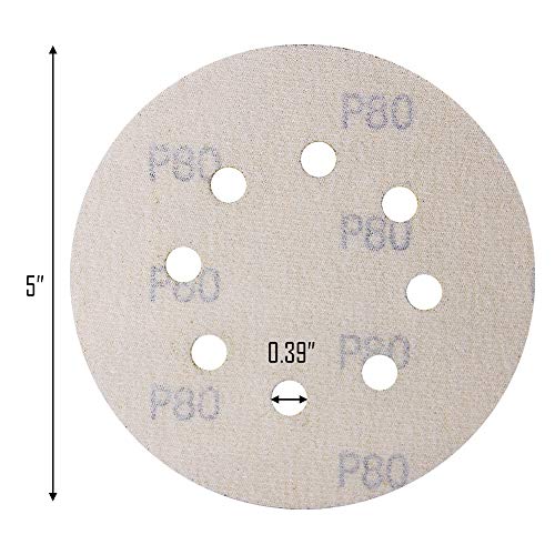 5-Inch 8-Hole Hook and Loop Sanding Discs, Orbital Sander Sandpaper Discs, 100 Pieces Round Sandpaper Set, 80 Grit - size: 80-Grit
