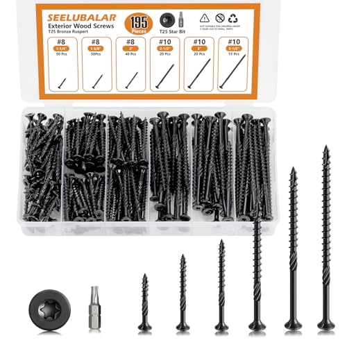 #8#10 Wood Screws Kit, 6 Sizes (1-1/4", 1-5/8", 2", 2-1/2", 3", 3-1/2") - color: Black