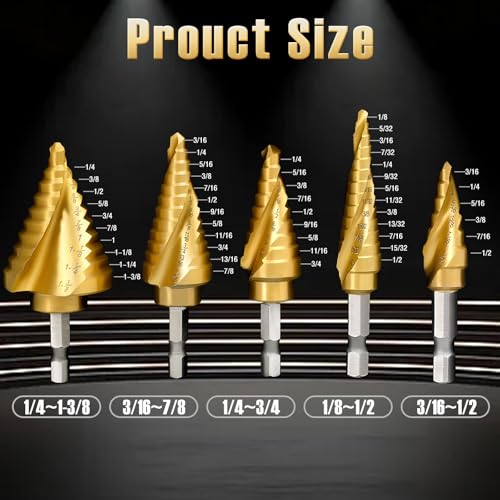 Step Drill Bit Set - 5PCS Titanium HSS Step Bit with Two Spiral Flutes - color: 5Pcs Spiral Set