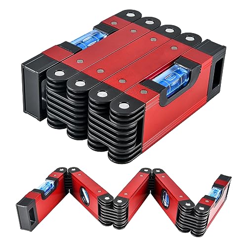 28-In Folding Level Tool, Magnetic Alloy Multi-Function Portable Level Measuring Tool with 4 Easy to Read Level Bubbles, Precise Leveling In Any Position for Woodworking & Construction & DIY'er - color: Red Folding Level Tool