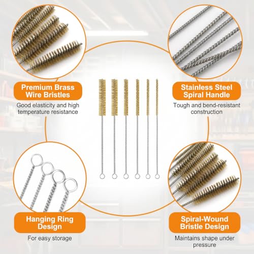 Tube Brush Kit 7 Pcs Brass Wire Brushes 12 Inch Long Pipe Cleaner with 6mm to 18mm for Engine Bore Auto Parts Cleaning