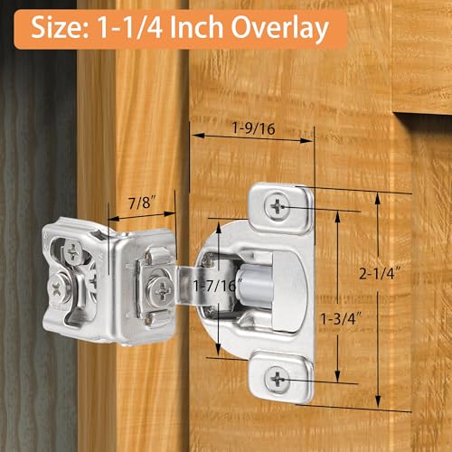 Soft Close Cabinet Hinges for Kitchen, 1-1/4” Overlay, 4 Pack - size: 1-1/4 Inch Overlay