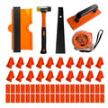 Laminate Flooring Tools, 65-Piece Wood Flooring Installation Kit with Double-Faced Rubber Mallet, 10” Contour Gauge, Tapping Block with Handle, 60-Piece Flooring Spacers, Pull Bar, Tape Measure