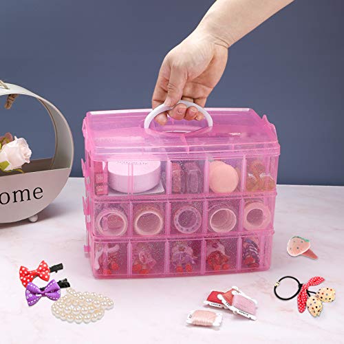 Bead Organizer 3 tier 30 grid Stackable Craft Hair Tackle Storage Pink - size: 3-Tier Pink
