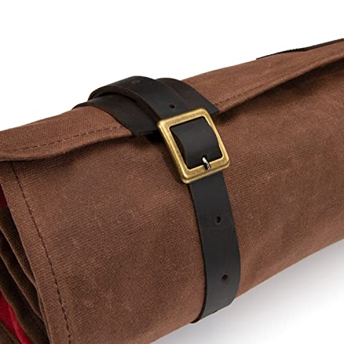 Dickies Chef Knife Roll Bag Portable Organizer and Cutlery Storage Roll, Waxed Canvas and Leather, Large - size: Large