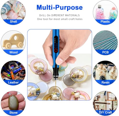 Cordless Mini Drill Pen, Rotary Tool Rechargeable Electric Hand Drill with 3-Speed Drill for tight spaces,DIY Micro Polishing Pen for Jewelry Making, Stone, Plastic, Resin