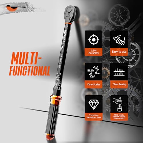 SUZUME Inch Pound Torque Wrench 1/4 Drive Click 20-220 In.Lb / 2.3-24.9 N.m - size: 1/4"