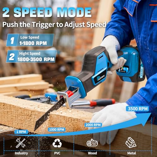 Cordless Reciprocating Saw,Electric Saw with 2 X 4.0Ah Batteries, Handheld Brushless Motor Saw Lightweight with Variable Speed 0-3500 SPM,12 Blades,Cordless Saw for Cutting Wood PVC Pipe
