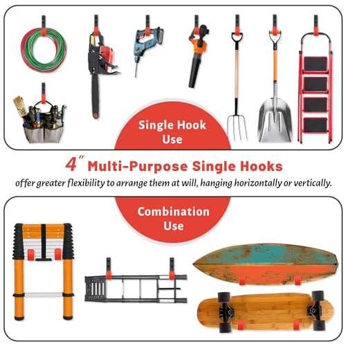 4 Inch Garage Hooks, 6 Pack Heavy Duty Wall Hooks for Hanging - color: Red