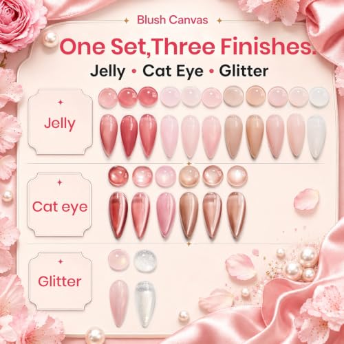 Beetles Nude Gel Polish Set, 20 Color Jelly Cat Eye Gel with Magnet | 20 Sheer Nude Pink Magnetic Gel Colors, Soak-Off Uv Led Manicures - color: Blush Canvas