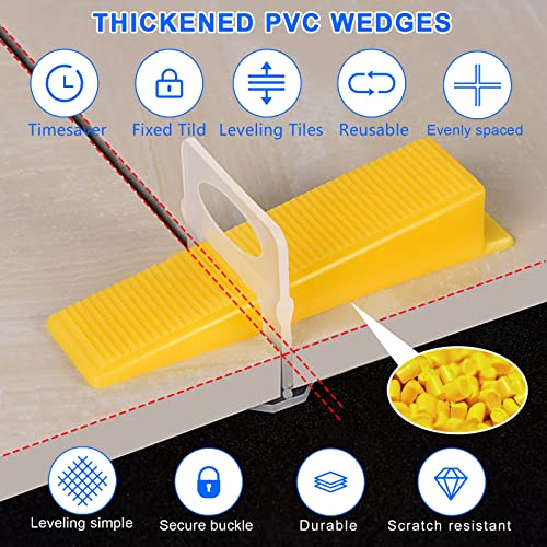 Tile Leveling System 1/8" Spacers Tile Leveler Clips 7500 Pcs and 16 oz Rubber Mallet Hammer .Tile Tools Set for Professional Ceramic and Stone Installation